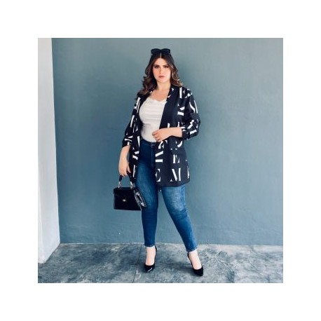 Blazer de letras Roman Fashion /Tallas Extras, 2846 (Negro letras)