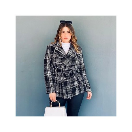 Abrigo tweed Tallas Extras, 7048 (Negro)