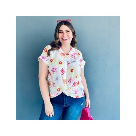 Blusa juvenil con nudo Roman Fashion /Tallas Extras, 1965 (Blanco)