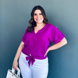 Blusa fresca con moño Roman Fashion /Tallas Extras, 1819 (Magenta)