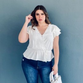 Blusa manga mariposa Roman Fashion /Tallas Extras, 91597 (Blanco)