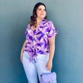 Blusa fresca con moño Roman Fashion /Tallas Extras, 1819 (Lila mosaico)