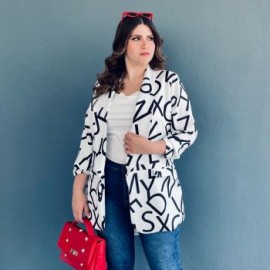 Blazer de letras Roman Fashion /Tallas Extras, 2846 (Blanco letras)