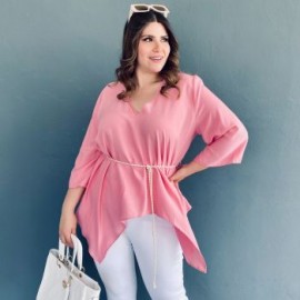 Blusa asimétrica con cinto Roman Fashion /Tallas Extras, 1831 (Palo de rosa)