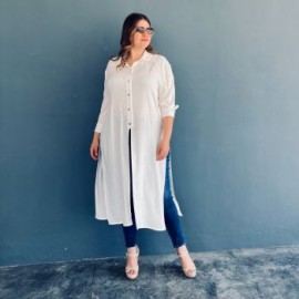 Maxi blusa con aberturas Roman Fashion /Tallas extras, 1064 (Blanco)