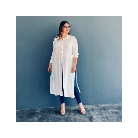 Maxi blusa con aberturas Roman Fashion /Tallas extras, 1064 (Blanco)