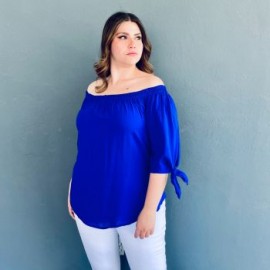 Blusa escote campesino Roman Fashion /Tallas Extras, 1608 (Azul rey)