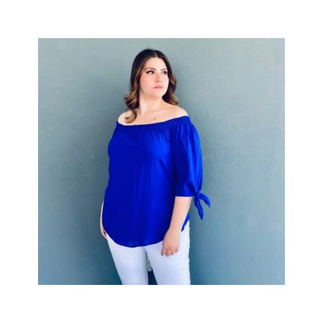 Blusa escote campesino Roman Fashion /Tallas Extras, 1608 (Azul rey)