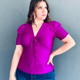Blusa de satín Roman Fashion /Tallas Extras, 1825 (Magenta)