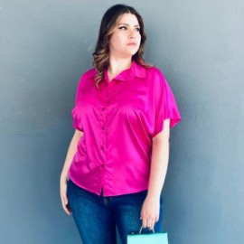 Blusa camisera de satín Roman Fashion /Tallas Extras, 4924 (Fiusha)