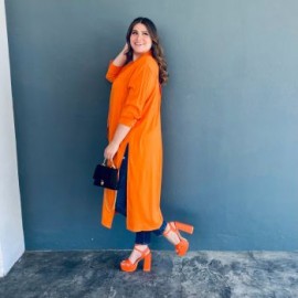Maxi blusa con aberturas Roman Fashion /Tallas extras, 1064 (Naranja)