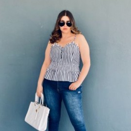 Blusa de líneas Tallas Extras, 12113 (Blanco líneas negras)