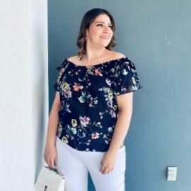 Blusa manga corta con moño Tallas Extras, 8933 (Marino)