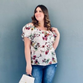 Blusa manga corta con moño Tallas Extras, 8933 (Blanco)