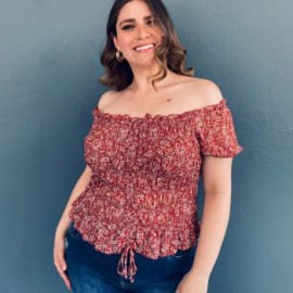 Blusa smock Tallas Extras, 12120 (Vino floreado)