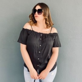 Blusa campesina con tirantes Tallas Extras, 11016 (Negro)