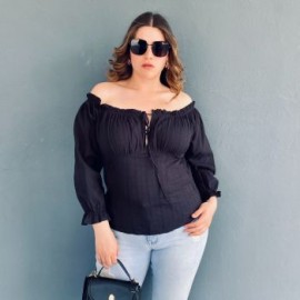 Blusa escote campesino Tallas Extras, 11413 (Negro)