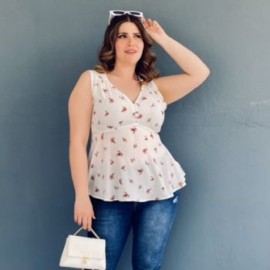 Blusa Línea A Tallas Extras 10957 (Blanco Floreado)