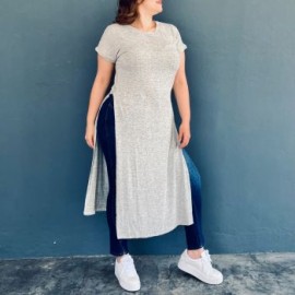 Maxi-blusa con aberturas Tallas extras, 8701 (Gris)