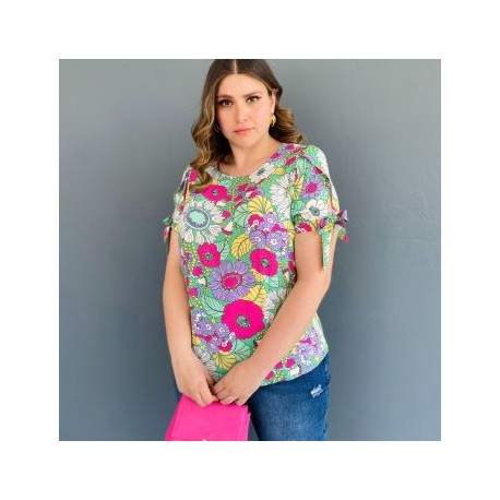 Blusa estampada Roman Fashion /Tallas Extras 1983 (Verde)