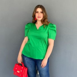Blusa de popelina Roman Fashion /Tallas Extras, 2127 (Verde Kelly)
