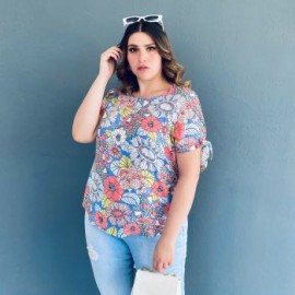 Blusa estampada Roman Fashion /Tallas Extras 1983 (Azul)