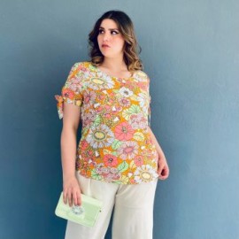Blusa estampada Roman Fashion /Tallas Extras 1983 (Naranja)