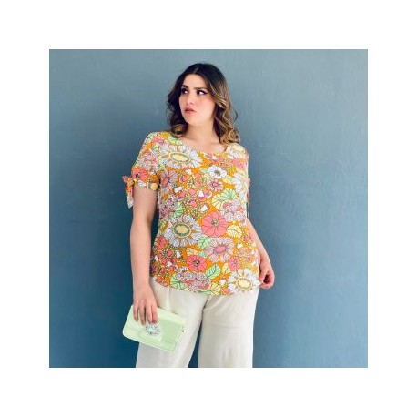 Blusa estampada Roman Fashion /Tallas Extras 1983 (Naranja)