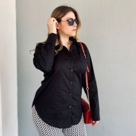 Camisa entallada Roman Fashion / Tallas Extras 9512 (Negro)