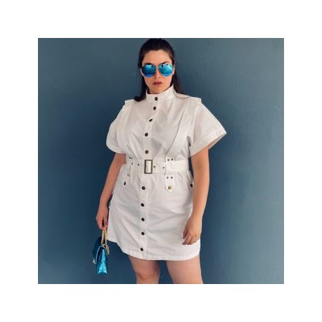Vestido con cinto Tallas Extras, 774 (Blanco)