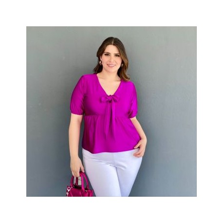 Blusa con moño en escote Roman Fashion /Tallas Extras, 1780 (Magenta)