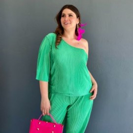 Blusa de un hombro Roman Fashion/Tallas Extras, 0623 (Verde)