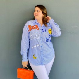 Camisa de rayas Roman Fashion/Tallas Extras, 065 (Azul)