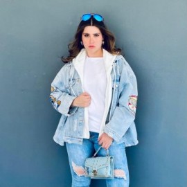 Chamarra denim OVERSIZE con capucha Talla Extra, 70009