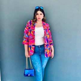 Blazer de lino Roman Fashion/Tallas Extras, 2163 (Fiusha tropical)
