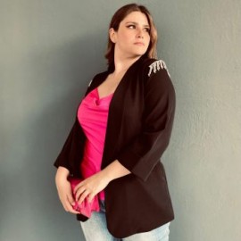 Blazer con pedrería (cristales) en hombros Tallas Extras 2846 Negro