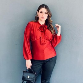 Blusa formal de satin Roman Fashion/Tallas Extras, 1801 (Ladrillo)