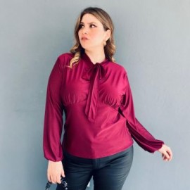 Blusa formal de satin Roman Fashion/Tallas Extras, 1801 (Vino)