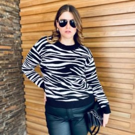 Suéter Premium Animal Print Roman Fashion/Tallas Extras, 2030 (Blanco)