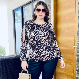 Blusa Animal Print Roman Fashion / Tallas Extras 1795 (lLeopardo)