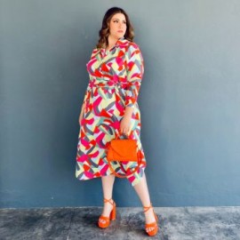 Vestido sublimado Roman Fasihion /Tallas  Extras, 4307 (Amarillo mosaico)