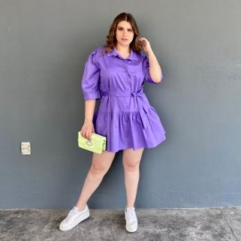 Vestido camisero con falda a capas Roman Fashion /Tallas Extras, 0214 (Morado)