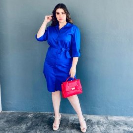 Vestido camisero con cinto Roman Fashion /Tallas Extras, 0707 (Azul rey)
