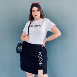 Short falda ojal con cordon Roman Fashion /Tallas extras, 7044 (Negro)