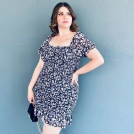 Vestido smock Roman Fashion Tallas Extras, 1551 (Negro floreado)