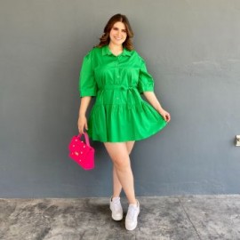 Vestido camisero con falda a capas Roman Fashion /Tallas Extras, 0214 (Verde)