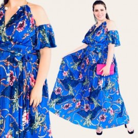 Vestido plisado con gargantilla Roman Fashion /Tallas Extras, 51480 (Azul rey)