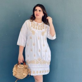 Vestido bordado Tallas Extras, 78180 (Blanco)