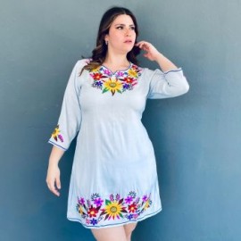 Vestido bordado Tallas Extras, 78130 (Azul)
