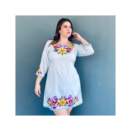 Vestido bordado Tallas Extras, 78130 (Azul)